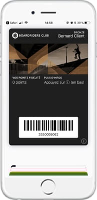 Carte Boardriders Club dématérialisée dans Apple Wallet