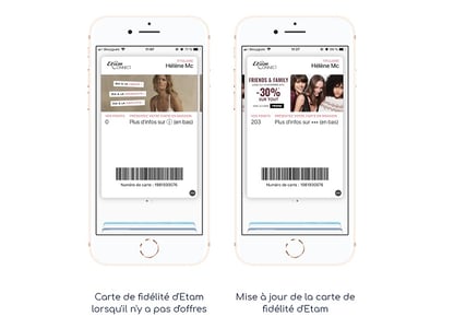 Carte de fidélité dématérialisée d'Etam et mise à jour de la carte