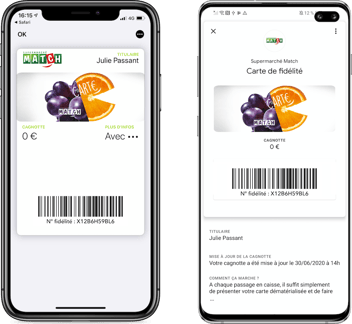 Carte de fidélité Supermarché Match dans Apple Wallet et Google Pay