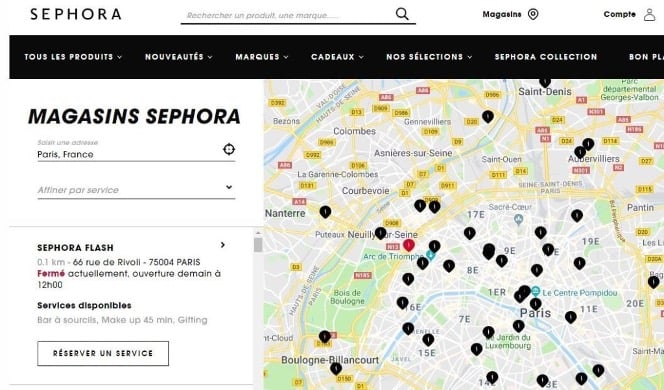 Lexemple du store locator de Sephora