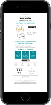 Mail dédié pour promouvoir la dématérialisation de la carte de fidélité Grain de Malice dans les wallet