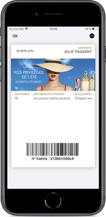 Mise à jour du programme de fidélité Guerlain importé dans les wallet mobile pour son offre dété 2019