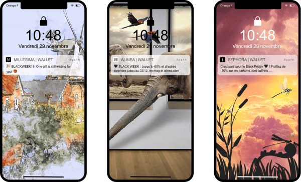 Notifcations push Millesima, Alinea et Sephora - wallet mobile