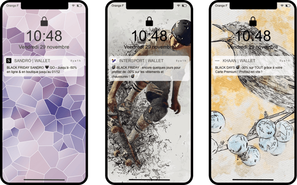 Notifcations push Sandro, Intersport et Khaan - wallet mobile