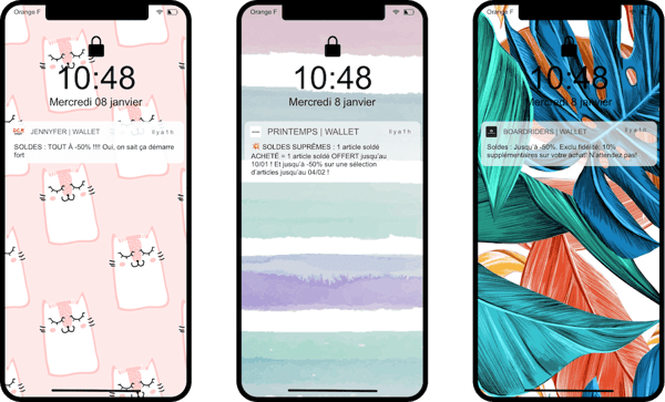 Notifications push Jennyfer, Printemps et Boardriders pendant les soldes dhiver 2020 - Captain Wallet