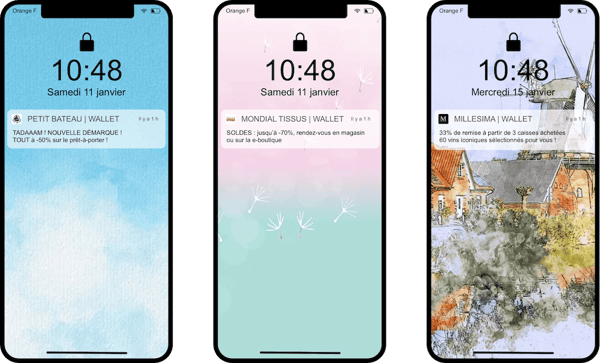 Notifications push Petit Bateau, Mondial Tissus et Millésima pendant les soldes dhiver 2020 - Captain Wallet
