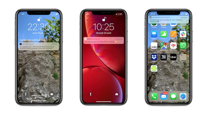 Notifications push marketing sur wallet mobile - vente flash, nouvelle collection et soldes