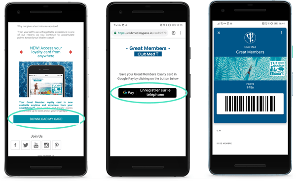 Parcours de dématérialisation de la carte Great Members dans Google Pay
